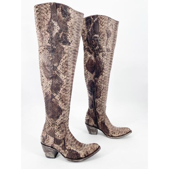 Rare Old Gringo Over the Knee Python Snakeskin Crystal Cowgirl Boot size 6.5 - Picture 1 of 12